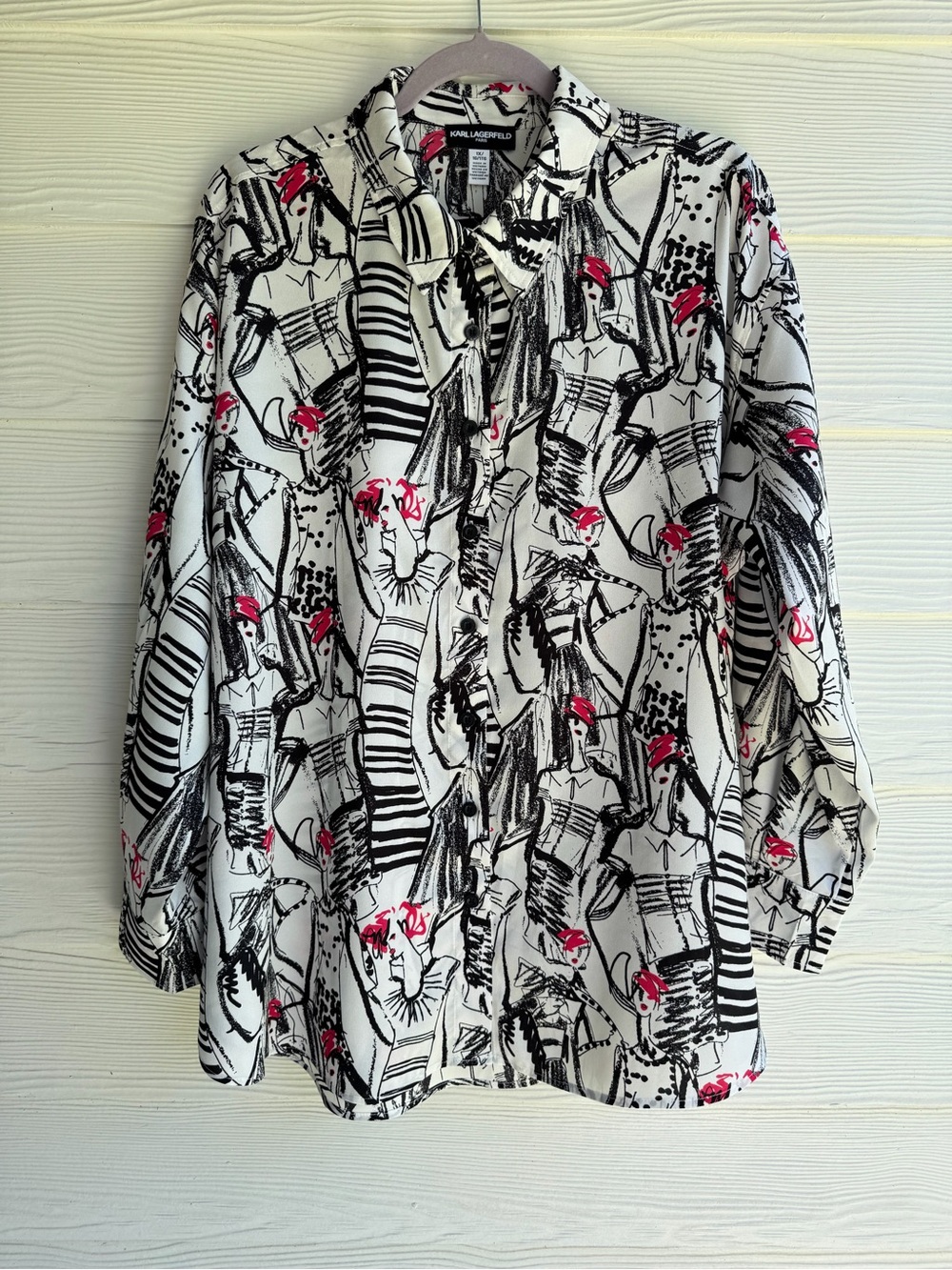 NWT Women 1X Karl Lagerfeld Paris Black &White Blouse Parisienne Models Ret $89